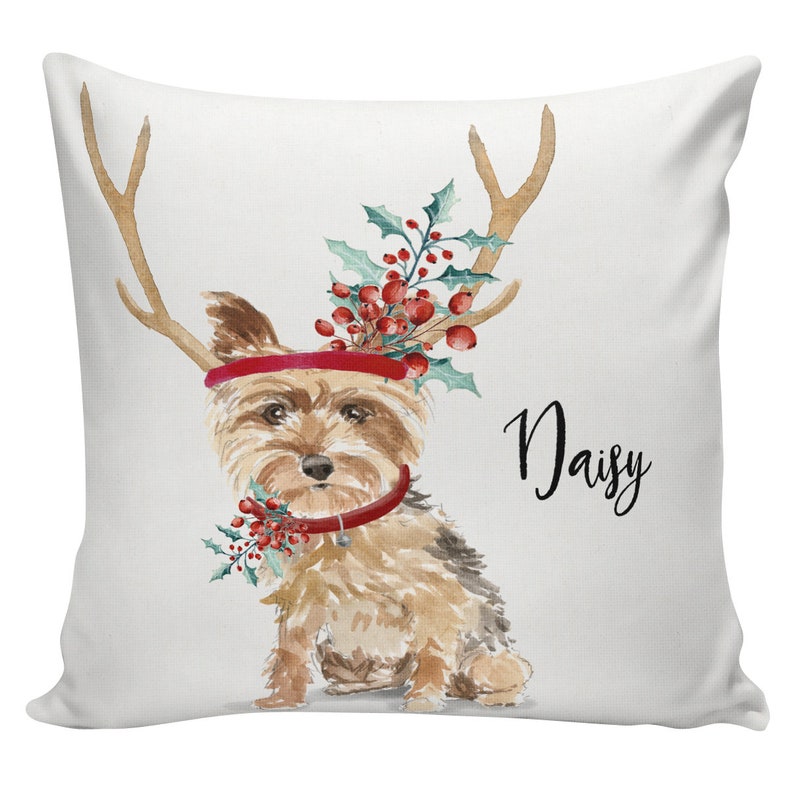 Personalized Dog Christmas Pillow Custom Gift Yorkie Etsy