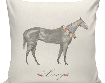 Horse Pillow, Personalized Pillow, Pillow Cover, Decorative Pillows, Farmhouse Decor, Pillows, Cotton Pillows, Made in USA, #RB0028