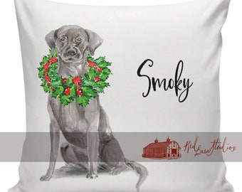 Personalized Dog Christmas Pillow, Custom Gift, Black Labrador, Silver Lab, Pillow Cover, Decorative Pillows, Made in USA, #RB0131