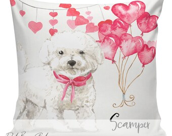 Gift for Bichon Frise, Valentine Pillows, Pet Gift, Gift for Dog Owner, Bichon Frise Gift, Pillow Cover, Custom Dog Name Pillow, USA,#RB0169