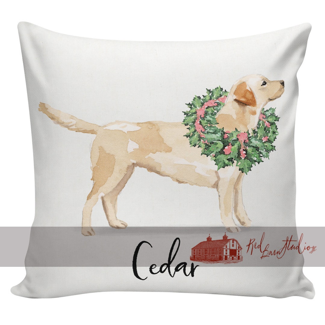 Personalized Dog Christmas Pillow, Custom Gift, Neutral Tones, Yellow
