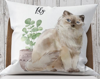 Ragdoll Cat, Gift for Cat Owner, Cat Pillow Cover, Custom Cat Pillow, Pillow Cover, Decorative Pillows, Watercolor Pillow, USA, #RB0085