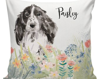 Personalized Dog Christmas Pillow, Custom Gift, Cocker Spaniel, Decorative Pillows, Farmhouse Decor, Made in USA, #RB0108