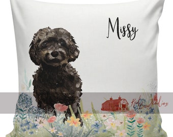 Gift for Her, Personalized Dog Spring Pillow, Custom Gift, Black Cockapoo, Decorative Pillows, Farmhouse Decor, Made in USA, #RB0152