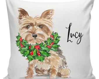 Personalized Dog Christmas Pillow, Custom Gift, Yorkie, Yorkshire Terrier, Pillow Cover, Decorative Pillow, Gifts Under 50, #RB0071