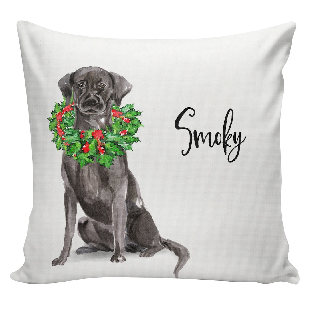 Personalized Dog Christmas Pillow, Custom Gift, Black Labrador, Black