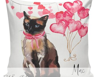 Siamese Cat Gift, Gift for Cat Owner, Cat Pillow Cover, Custom Cat Pillow, Pillow Cover, Himalayan, Birman, Watercolor Pillow, USA, #RB0163