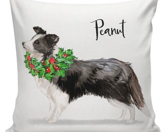 Personalized Dog Christmas Pillow, Custom Gift, Border Collie, Pillow Cover, Decorative Pillows, Farmhouse Decor, Made in USA, #RB0113