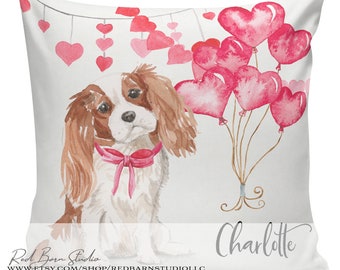 Gift for King Charles Cavalier, Valentine Pillows, Gift for Dog Owner, Dog Gift, KCC Pillow Cover, Custom Dog Name Pillow, #RB0172