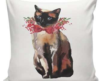 Siamese Cat Christmas Pillow, Custom Gift, Siamese Cat, Pillow Cover, Decorative Pillows, Farmhouse Decor, Made in USA, #RB0059