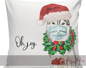 Funny Dog Christmas Pillow, Custom Gift, Siberian Husky, Gift For Her, Decorative Pillows, Gifts Under 50, Made in USA, #RB0145