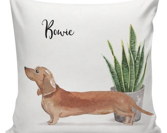 Personalized Dog Christmas Pillow, Custom Gift, Dachshund, Decorative Pillows, Farmhouse Decor, Made in USA, #RB0097