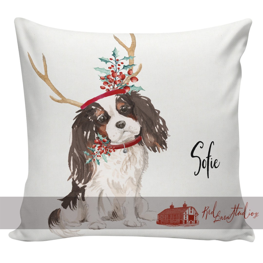 Personalized Dog Christmas Pillow, Custom Gift, King Charles Cavalier
