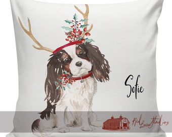 Personalized Dog Christmas Pillow, Custom Gift, King Charles Cavalier, Pillow Cover, Decorative Pillows, Farmhouse, Made in USA, #RB0126