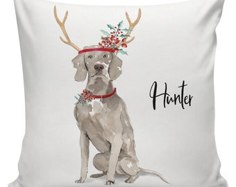 Personalized Dog Christmas Pillow, Custom Gift, Weimaraner, Pillow Cover, Decorative Pillows, Gifts Under 50, Made in USA, #RB0069