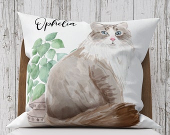 Siberian Cat, Gift for Cat Owner, Cat Pillow Cover, Custom Cat Pillow, Decorative Pillows, Watercolor Pillow, USA, #RB0092