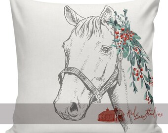 Personalized Christmas Pillow, Custom Gift, Horse Pillows, Pillow Cover, Decorative Pillows, Farmhouse Decor, Made in USA, #RB0053