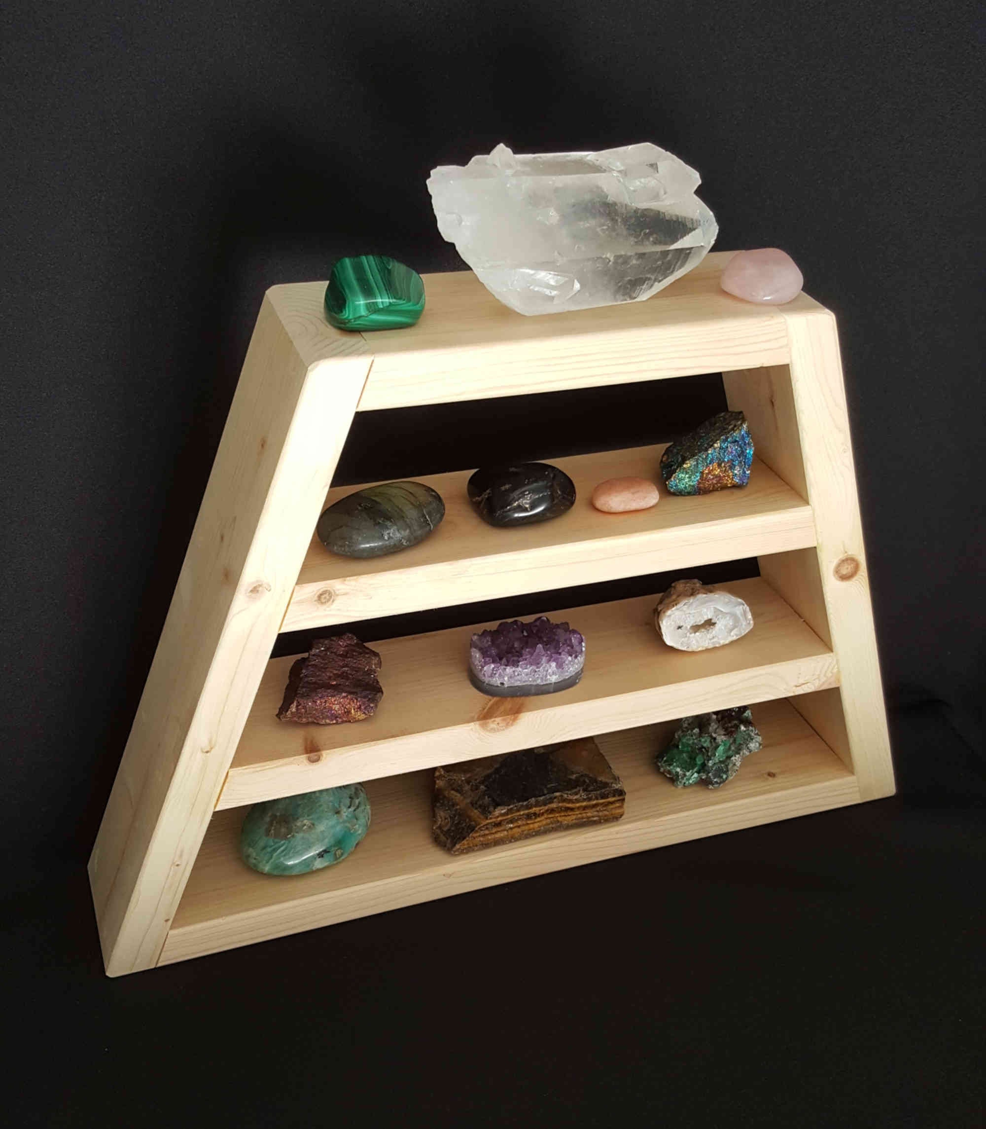 Rock Display Shelf Healing Crystal Case Natural Wood Altar Etsy