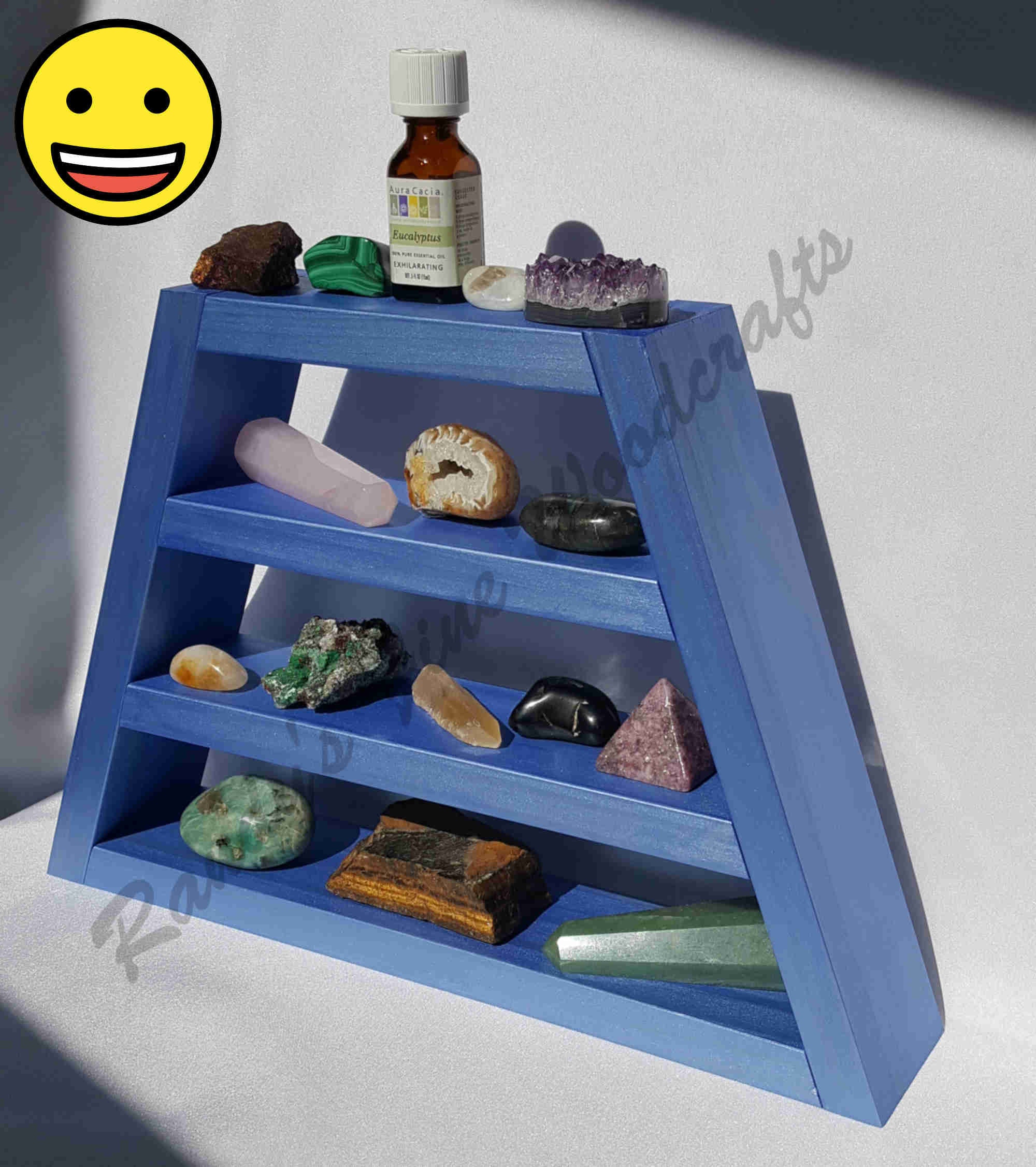 Rock Display Shelf Light Blue Pearl Healing Crystal Case Altar Etsy