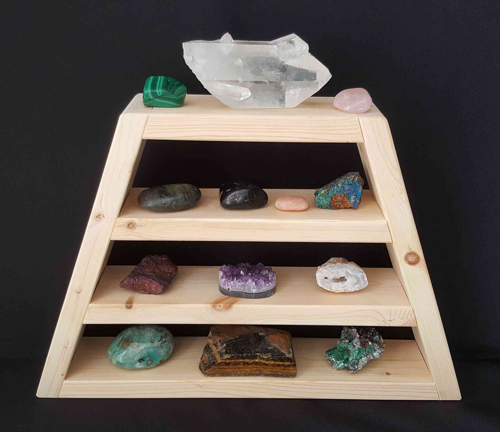 Rock Display Shelf Healing Crystal Case Natural Wood Altar Etsy