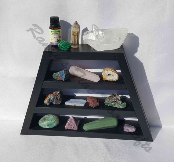 Rock Display Case Flat Black Healing Crystal Shelf Altar Small Etsy