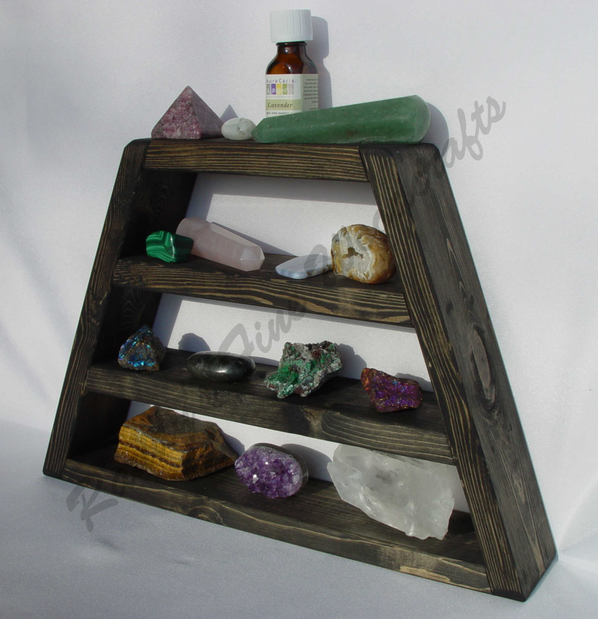 Rock Display Shelf Healing Crystal Case Black Ebony Altar Etsy