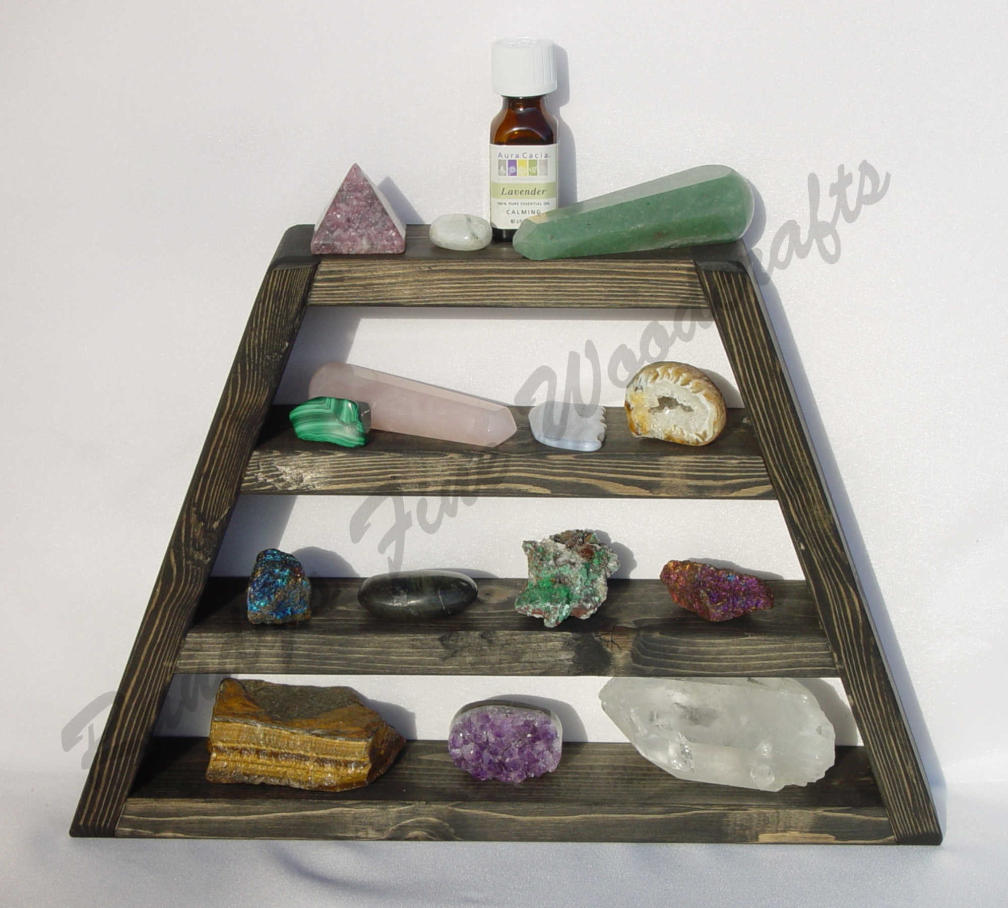 Rock Display Shelf Healing Crystal Case Black Ebony Altar Trapezoid