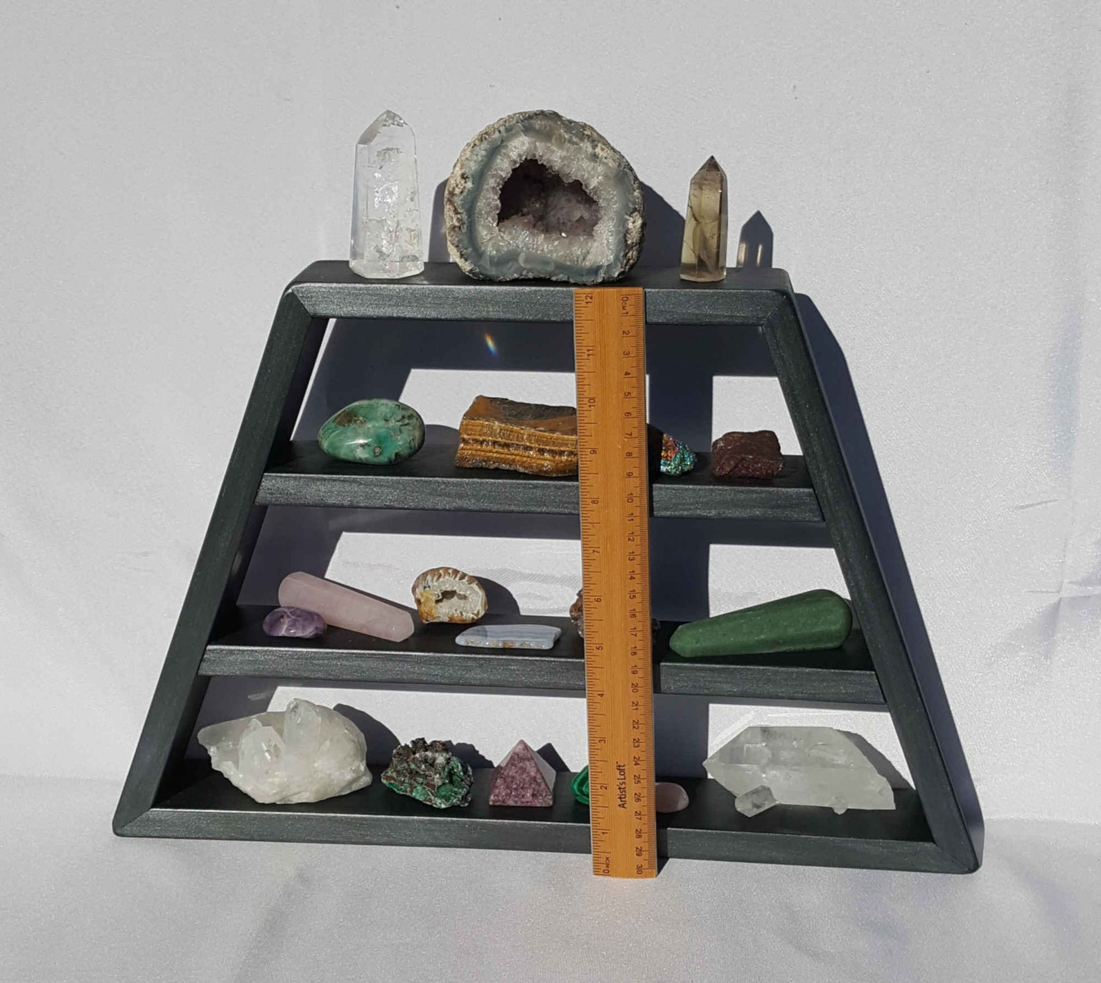 Rock Display Case Black Pearl Healing Crystal Shelf Altar Etsy