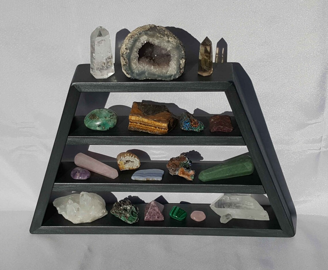 Rock Display Case Black Pearl Healing Crystal Shelf Altar Etsy