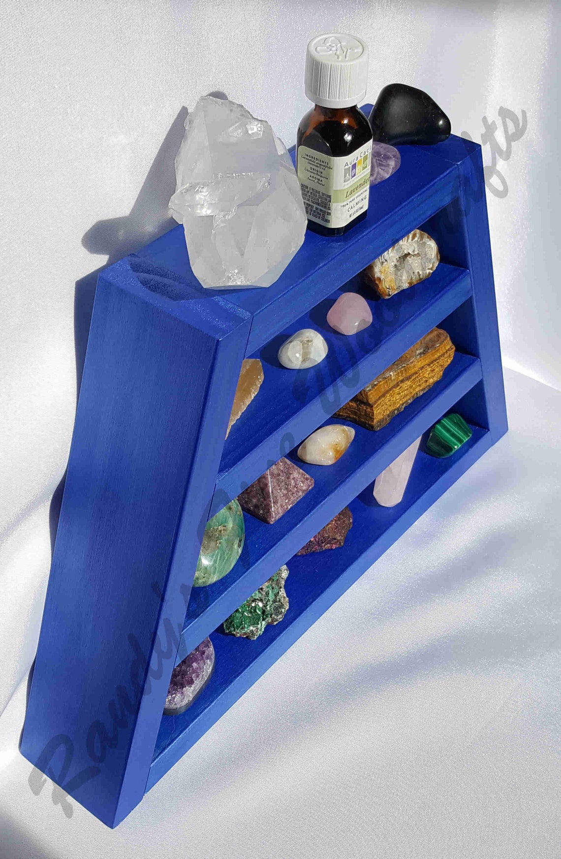 Rock Display Shelf Dark Blue Pearl Healing Crystal Case Altar Etsy