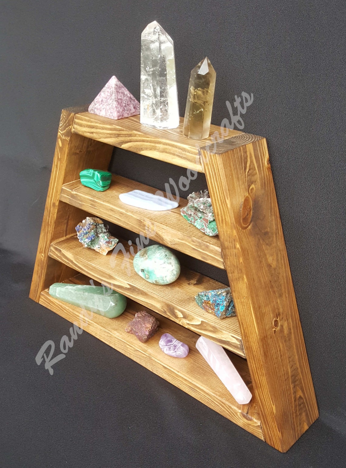 Rock Display Shelf Healing Crystal Case Brown Walnut Altar Etsy