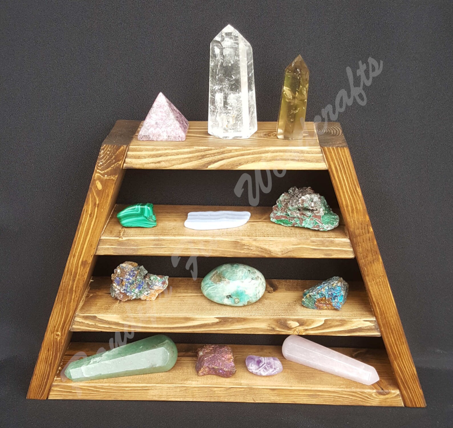 Rock Display Shelf Healing Crystal Case Brown Walnut Altar Etsy