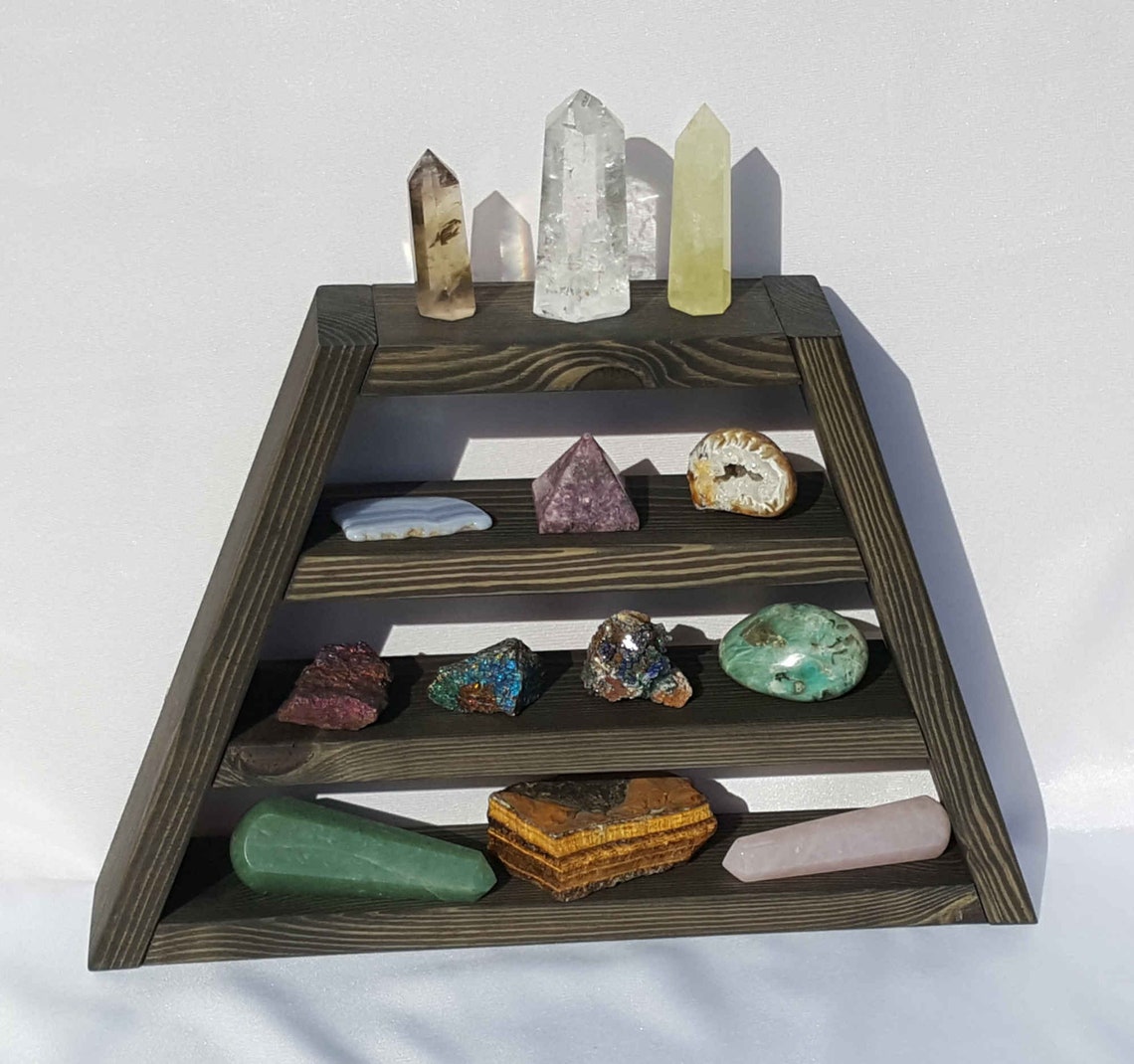 Rock Display Shelf Healing Crystal Case Black Ebony Altar Etsy