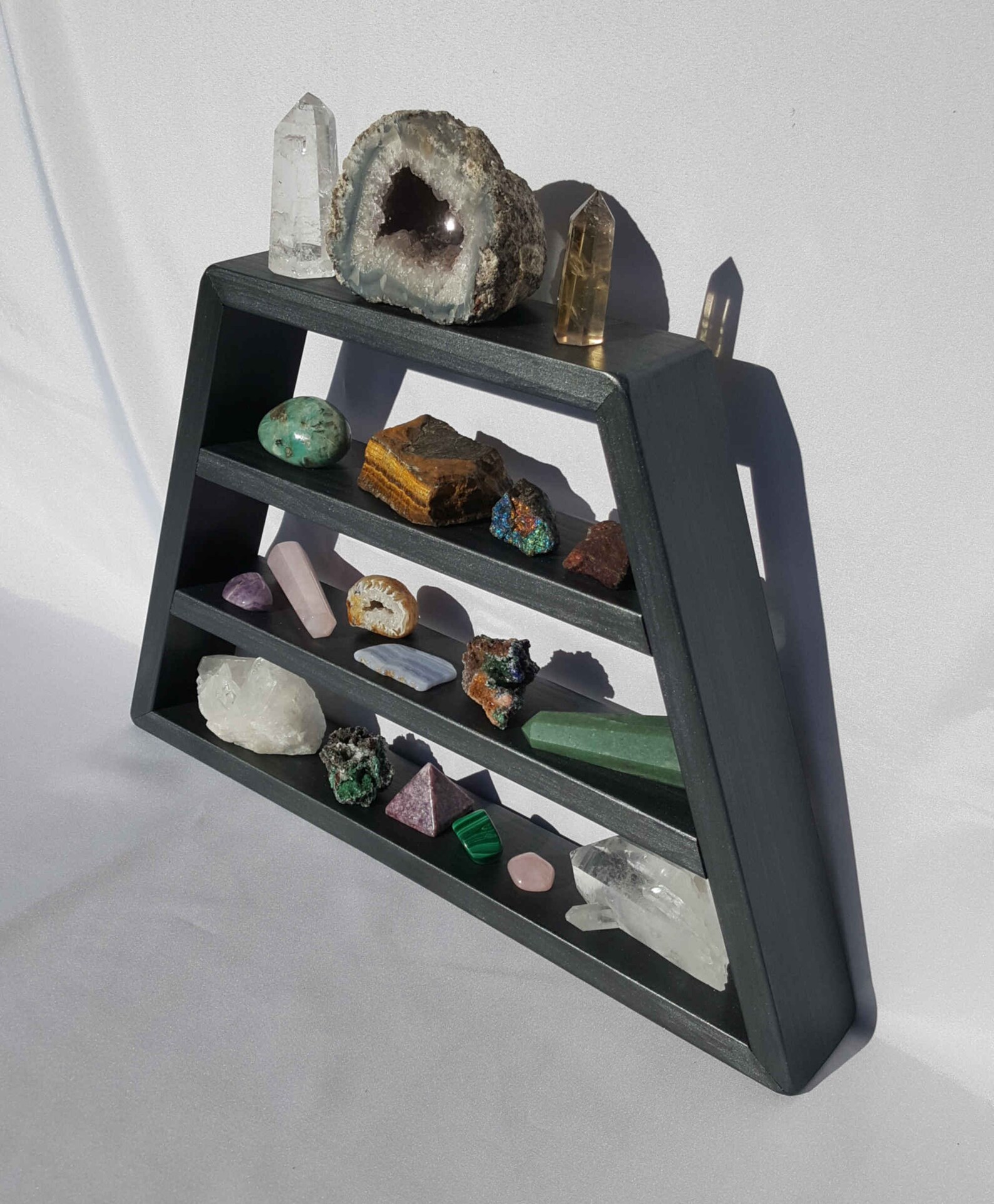 Rock Display Case Black Pearl Healing Crystal Shelf Altar Etsy