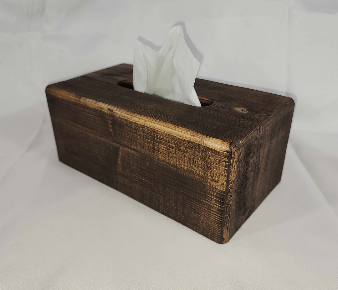 Brown Walnut Tissue Box Cover Rectangle Lightly Raised Wood Grain