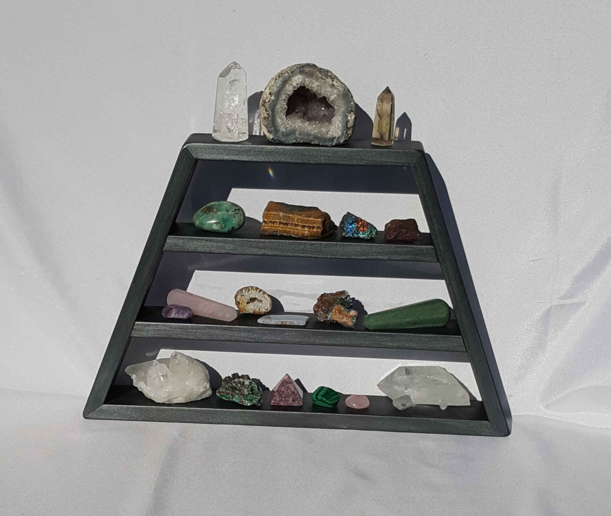 Rock Display Case Black Pearl Healing Crystal Shelf Altar Etsy