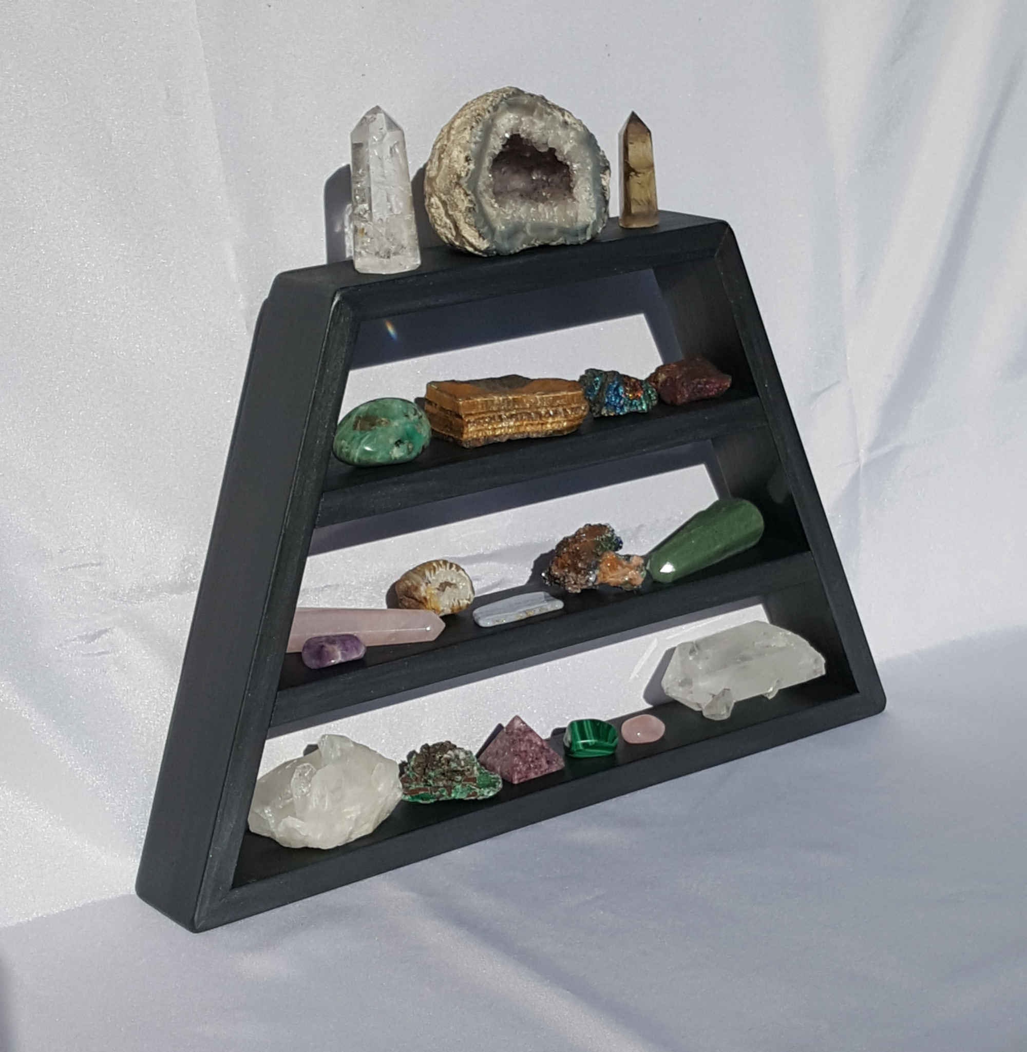 Rock Display Case Black Pearl Healing Crystal Shelf Altar Etsy