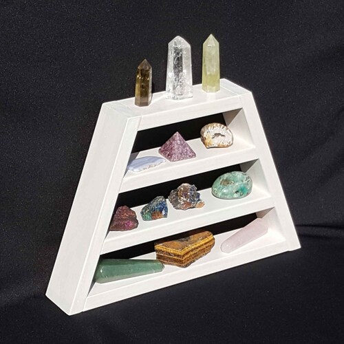 Rock Display Shelf Healing Crystal Case Black Ebony Altar Etsy