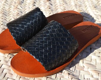 sandales tressées cuir