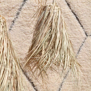 Abat jour / Suspension marocain tube à franges en feuilles de palmier blanches image 4