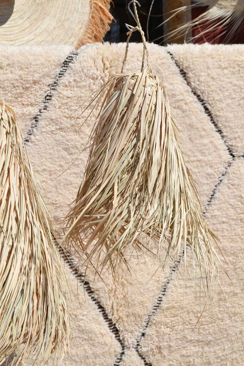 Abat jour / Suspension marocain tube à franges en feuilles de palmier blanches zdjęcie 4