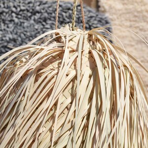 Abat jour / Suspension marocain tube à franges en feuilles de palmier blanches image 5