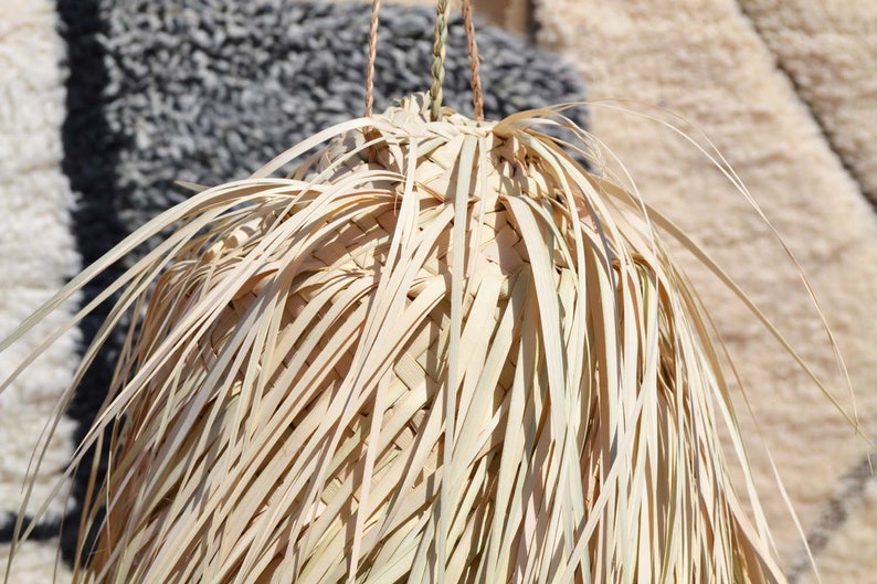 Abat jour / Suspension marocain tube à franges en feuilles de palmier blanches zdjęcie 5