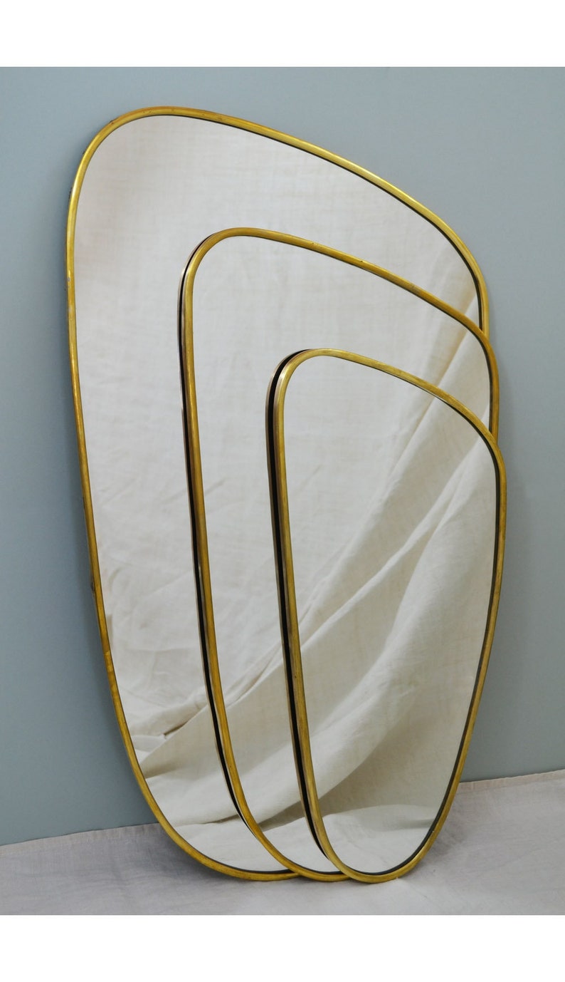 Golden brass mirror ovoid/trapezium thin edges 3 sizes available L-XL-XXL image 1