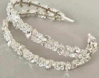 Crystal Bridal Headband | Silver Beaded Double Row Hair Piece