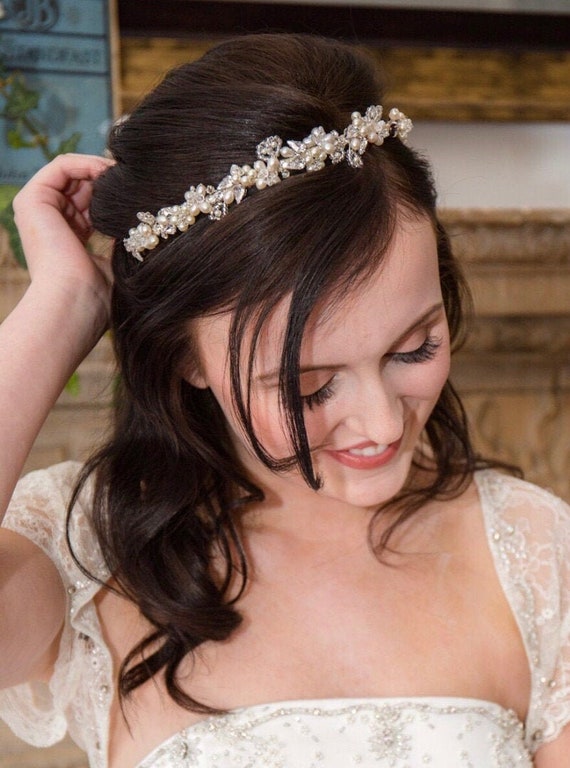 Darla Vintage Inspired Bridal Tiara Crystal And Pearl Etsy