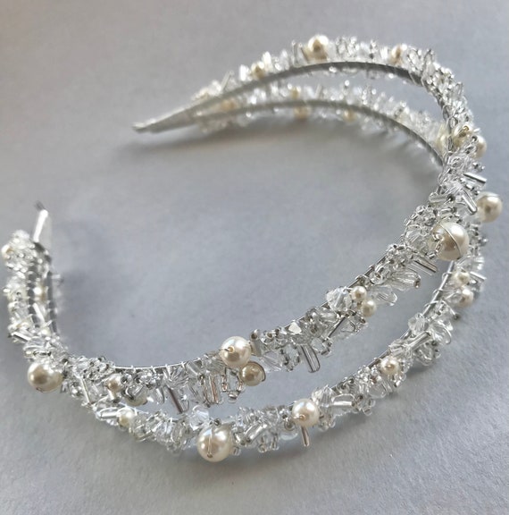 PETRA | A Crystal and Pearl Beaded Bridal Double Headband 
