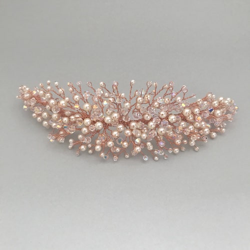 EDEN | Rose gold crystal wedding hair vine, rose gold crystal hotsell and pearl bridal hair accessory