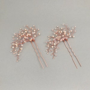 ELODIE | Rose gold crystal bridal hair pins, wedding crystal and pearl hair pin set