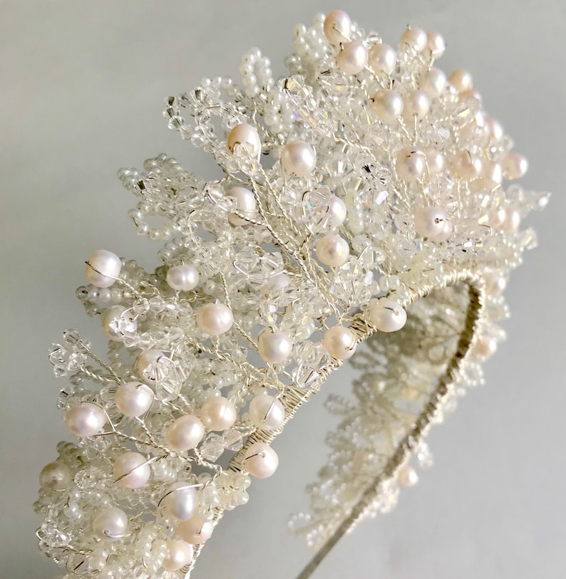 CATE Crystal Statement Bridal Tiara Crystal and Pearl Etsy UK